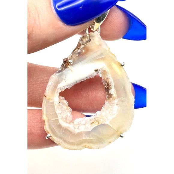 Agate Druzy Sterling Silver Handmade‎ Pendant - Picture 7 of 9